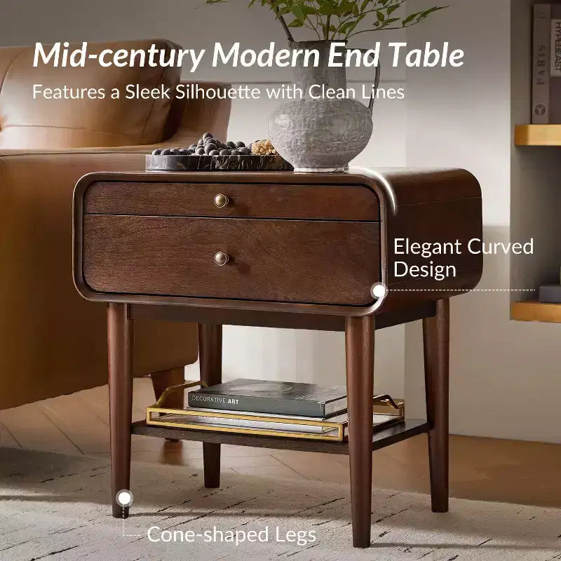 Table d'appoint Rudol 24" avec 2 tiroirs, lot de 2, avec station de charge intégrée | HULALA HOME