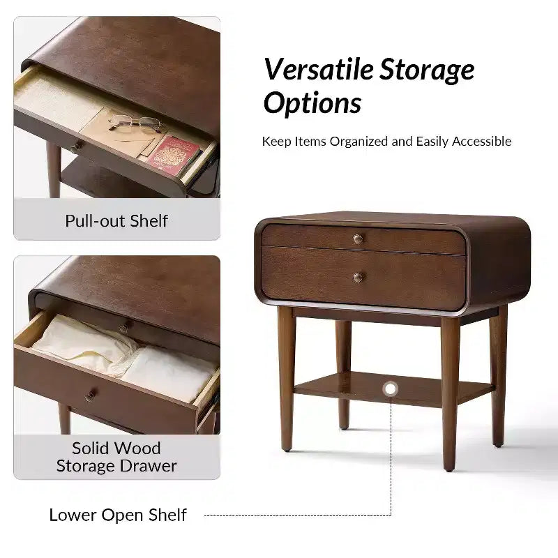 Table d'appoint Rudol 24" avec 2 tiroirs, lot de 2, avec station de charge intégrée | HULALA HOME
