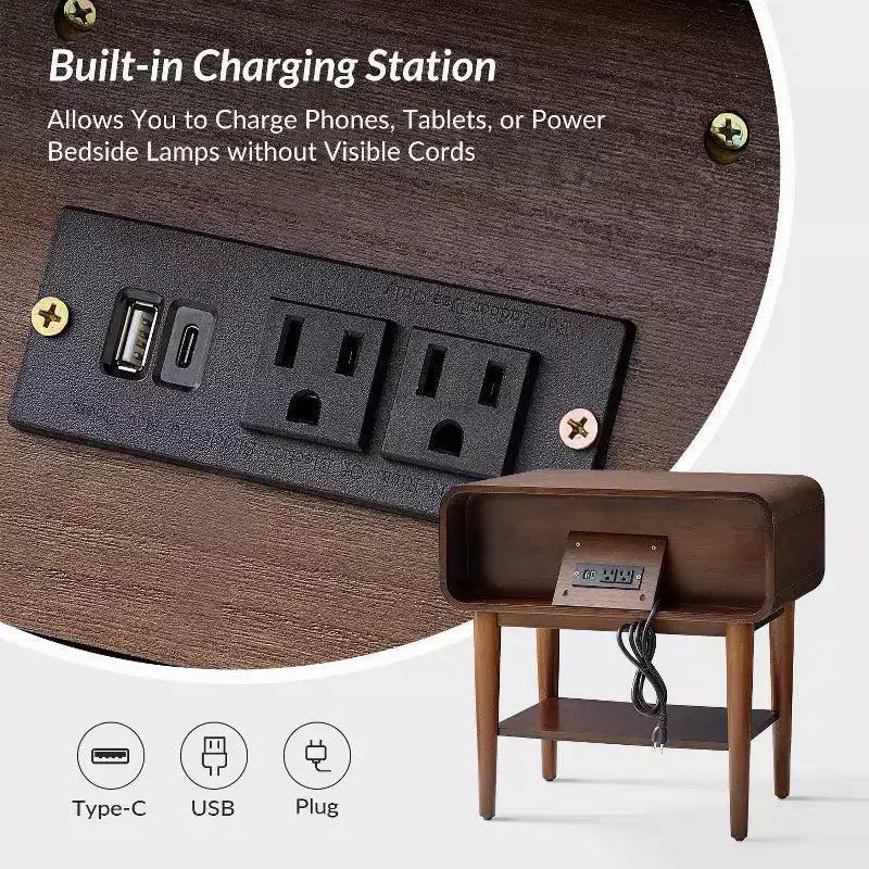 Table d'appoint Rudol 24" avec 2 tiroirs, lot de 2, avec station de charge intégrée | HULALA HOME