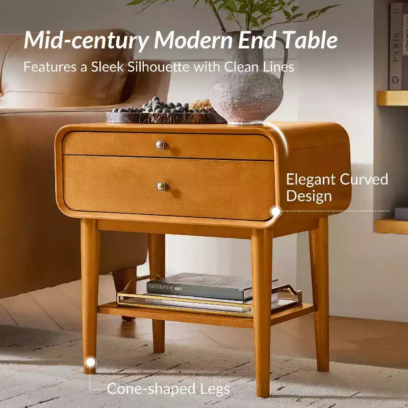 Table d'appoint Rudol 24" avec 2 tiroirs, lot de 2, avec station de charge intégrée | HULALA HOME