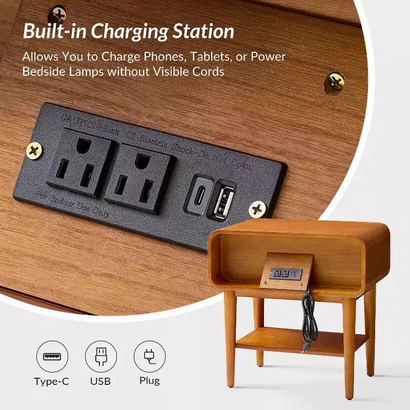 Table d'appoint Rudol 24" avec 2 tiroirs, lot de 2, avec station de charge intégrée | HULALA HOME