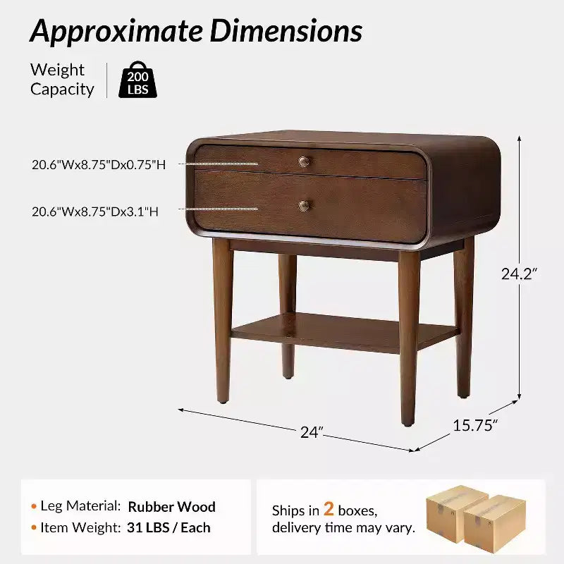 Table d'appoint Rudol 24" avec 2 tiroirs, lot de 2, avec station de charge intégrée | HULALA HOME