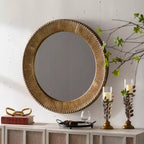 Miroir Mural Rond de Luxe de 31 po avec Cadre Texturé, Miroir Décoratif Bohème pour Salon, Entrée ou Couloir-Panipeachy