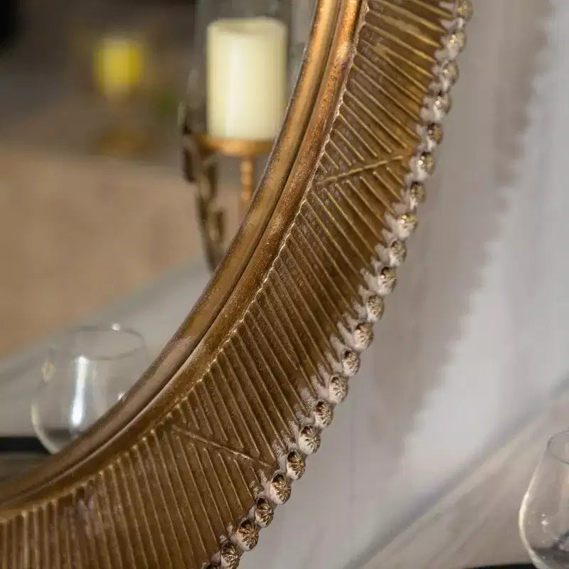 Miroir Mural Rond de Luxe de 31 po avec Cadre Texturé, Miroir Décoratif Bohème pour Salon, Entrée ou Couloir-Panipeachy