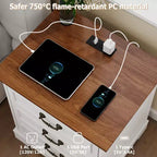TYBOATLE Table de Chevet Blanche à 3 Tiroirs avec Station de Charge, Table de Chevet de Style Ferme avec Ports USB et Type-C, Grande Table d'Appoint pour Chambre à Coucher et Salon