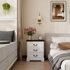 TYBOATLE Table de Chevet Blanche à 3 Tiroirs avec Station de Charge, Table de Chevet de Style Ferme avec Ports USB et Type-C, Grande Table d'Appoint pour Chambre à Coucher et Salon