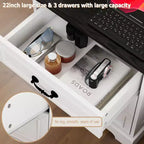 TYBOATLE Table de Chevet Blanche à 3 Tiroirs avec Station de Charge, Table de Chevet de Style Ferme avec Ports USB et Type-C, Grande Table d'Appoint pour Chambre à Coucher et Salon