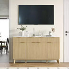 Buffet de salle à manger cannelé avec 3 tiroirs de rangement et étagères réglables, meuble de rangement moderne de 152 cm de large pour salon