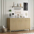Buffet de salle à manger cannelé avec 3 tiroirs de rangement et étagères réglables, meuble de rangement moderne de 152 cm de large pour salon
