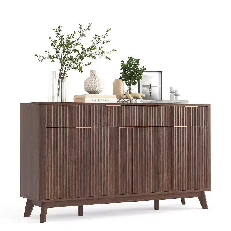 Fluted Sideboard Buffet Cabinet with 3 Storage Drawers & Adjustable Shelves,storage Cabinet Modern 60in Wide TV Stand for Living Room