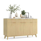 Buffet de salle à manger cannelé avec 3 tiroirs de rangement et étagères réglables, meuble de rangement moderne de 152 cm de large pour salon