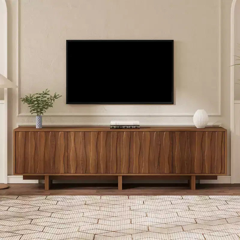 Meuble TV Rétro Clihome, Console Multimédia Effet Bois pour Salon