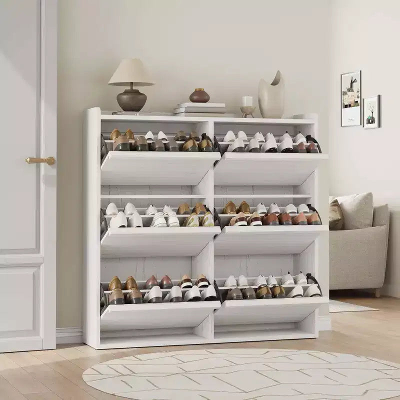 Meuble à chaussures avec 3 tiroirs basculants, meuble à chaussures en bois avec étagères réglables, organiseur de rangement de chaussures à 4 niveaux pour entrée, couloir, salon