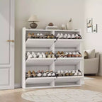 Meuble à chaussures avec 3 tiroirs basculants, meuble à chaussures en bois avec étagères réglables, organiseur de rangement de chaussures à 4 niveaux pour entrée, couloir, salon