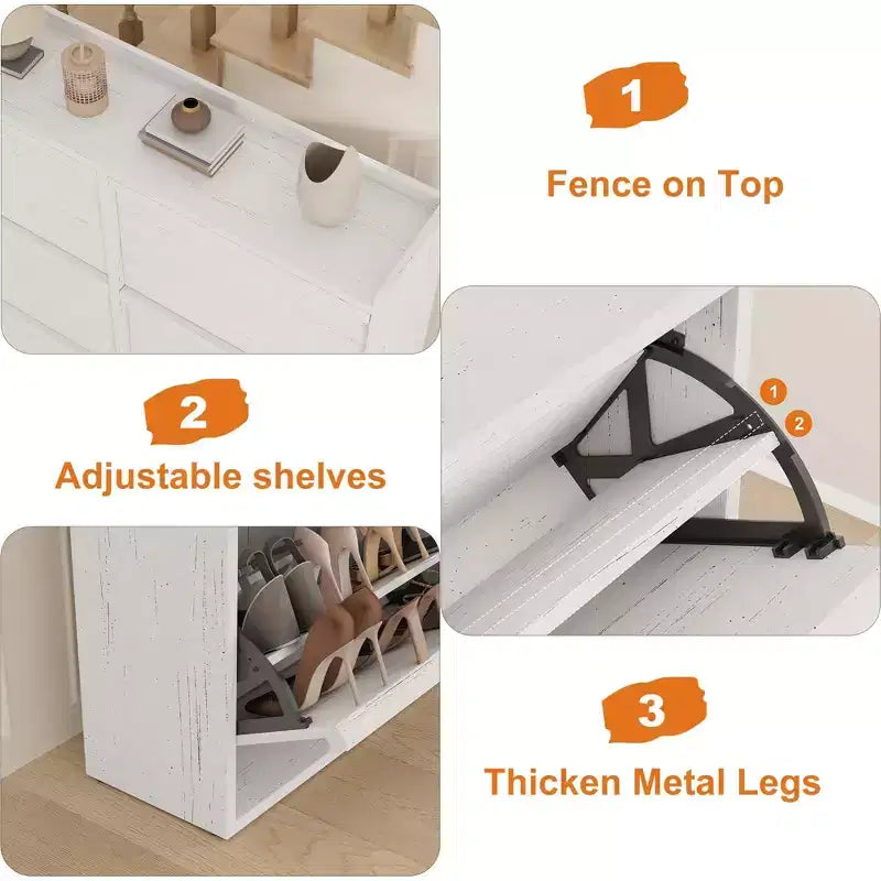 Meuble à chaussures avec 3 tiroirs basculants, meuble à chaussures en bois avec étagères réglables, organiseur de rangement de chaussures à 4 niveaux pour entrée, couloir, salon