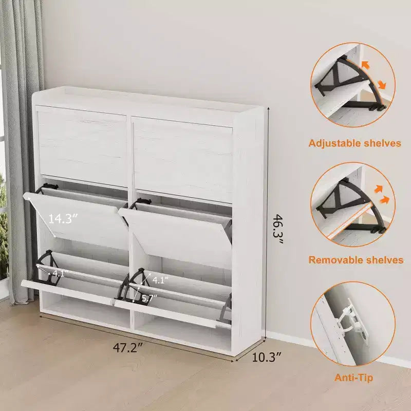 Meuble à chaussures avec 3 tiroirs basculants, meuble à chaussures en bois avec étagères réglables, organiseur de rangement de chaussures à 4 niveaux pour entrée, couloir, salon