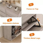 Meuble à chaussures avec 3 tiroirs basculants, meuble à chaussures en bois avec étagères réglables, organiseur de rangement de chaussures à 4 niveaux pour entrée, couloir, salon