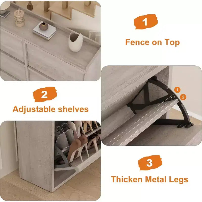 Meuble à chaussures avec 3 tiroirs basculants, meuble à chaussures en bois avec étagères réglables, organiseur de rangement de chaussures à 4 niveaux pour entrée, couloir, salon