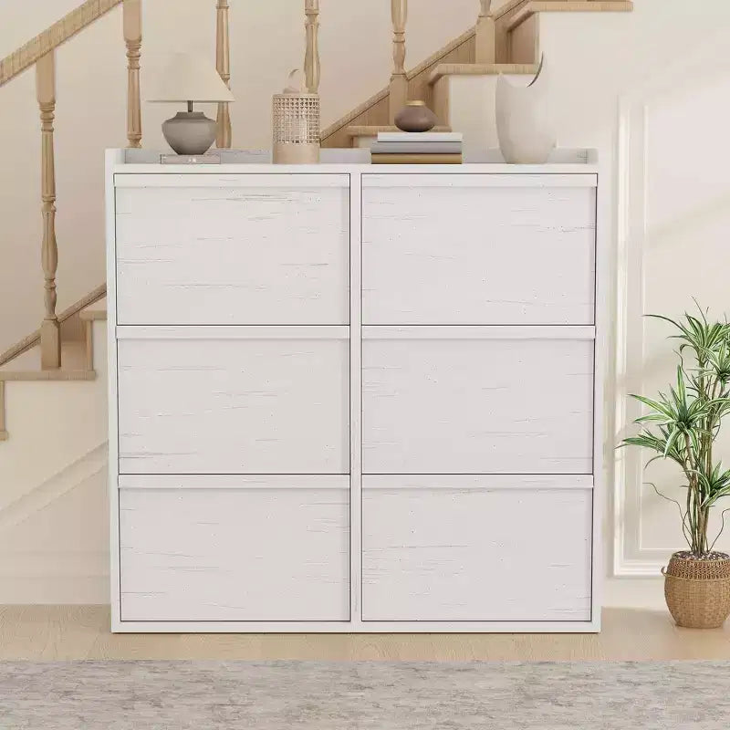 Meuble à chaussures avec 3 tiroirs basculants, meuble à chaussures en bois avec étagères réglables, organiseur de rangement de chaussures à 4 niveaux pour entrée, couloir, salon