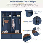 Clihome Portemanteau d'entrée 4-en-1 style ferme avec banc aspect bois et 2 grands tiroirs pour couloir