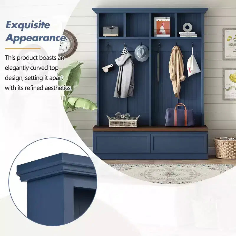 Clihome Portemanteau d'entrée 4-en-1 style ferme avec banc aspect bois et 2 grands tiroirs pour couloir