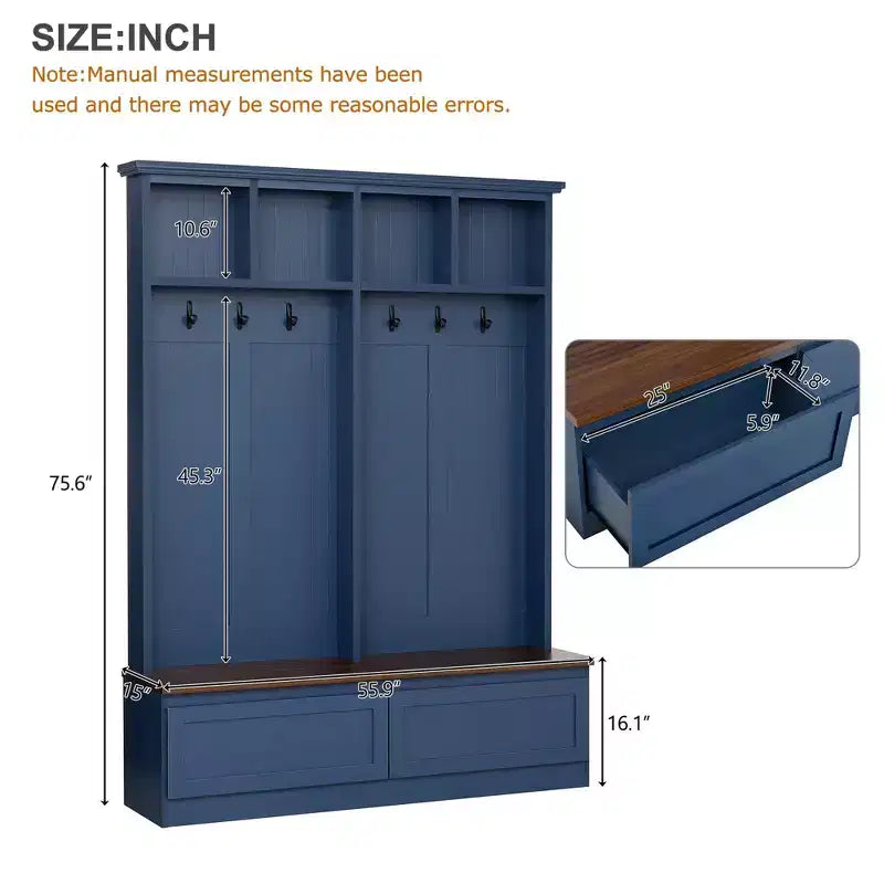 Clihome Portemanteau d'entrée 4-en-1 style ferme avec banc aspect bois et 2 grands tiroirs pour couloir