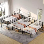 Lits superposés Bellemave triple jumeaux (lits simples) pour 3, lits superposés triple jumeaux XL (lits simples XL) en métal, noir