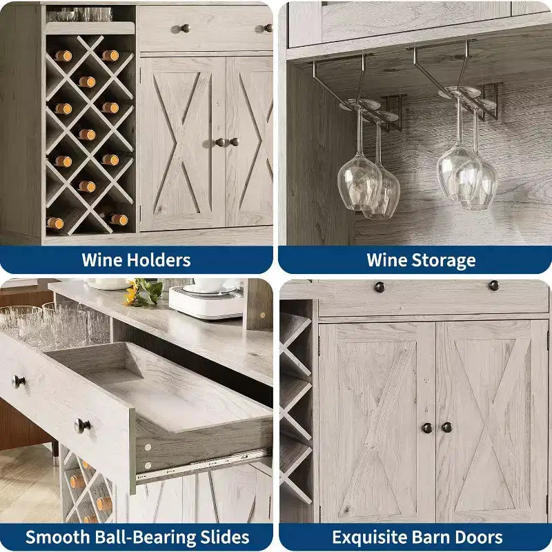 Meuble de bar à café GustoWave avec portes coulissantes façon grange - Buffet de rangement pour le vin pour cuisine et salle à manger