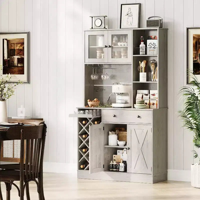 Meuble de bar à café GustoWave avec portes coulissantes façon grange - Buffet de rangement pour le vin pour cuisine et salle à manger