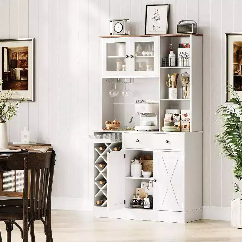 Meuble de bar à café GustoWave avec portes coulissantes façon grange - Buffet de rangement pour le vin pour cuisine et salle à manger