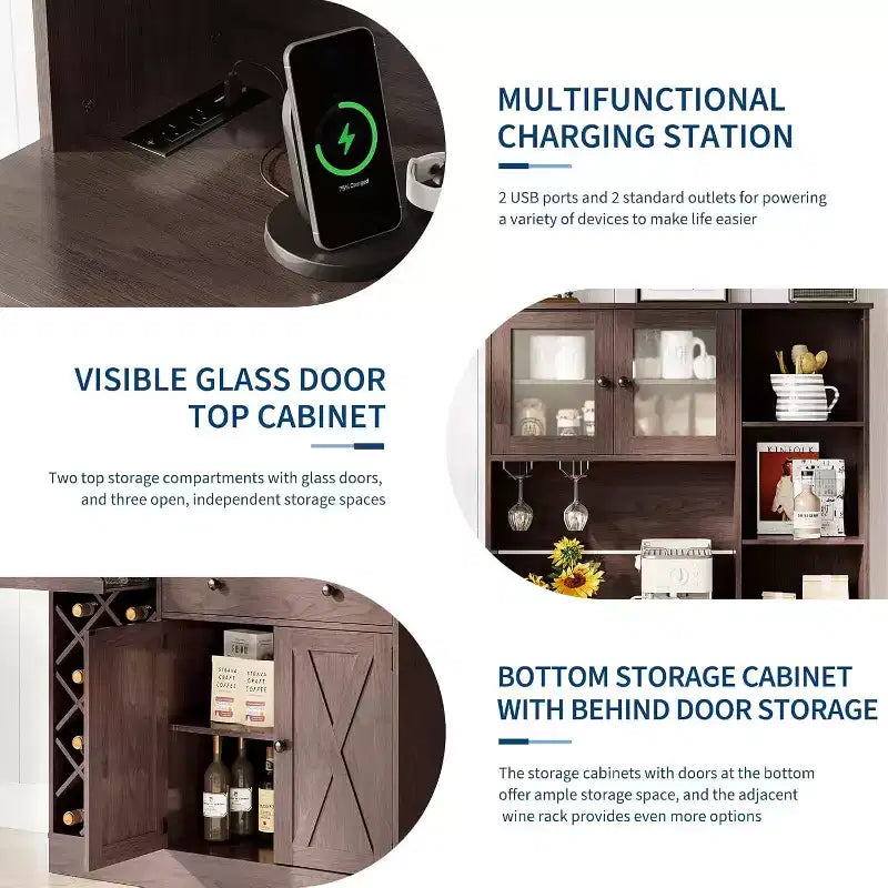 Meuble de bar à café GustoWave avec portes coulissantes façon grange - Buffet de rangement pour le vin pour cuisine et salle à manger