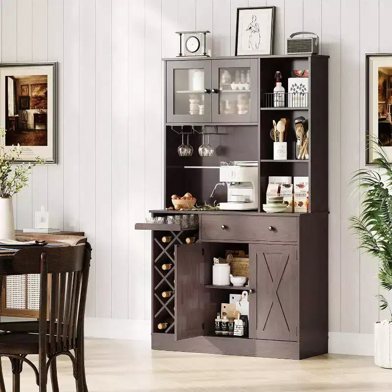 Meuble de bar à café GustoWave avec portes coulissantes façon grange - Buffet de rangement pour le vin pour cuisine et salle à manger