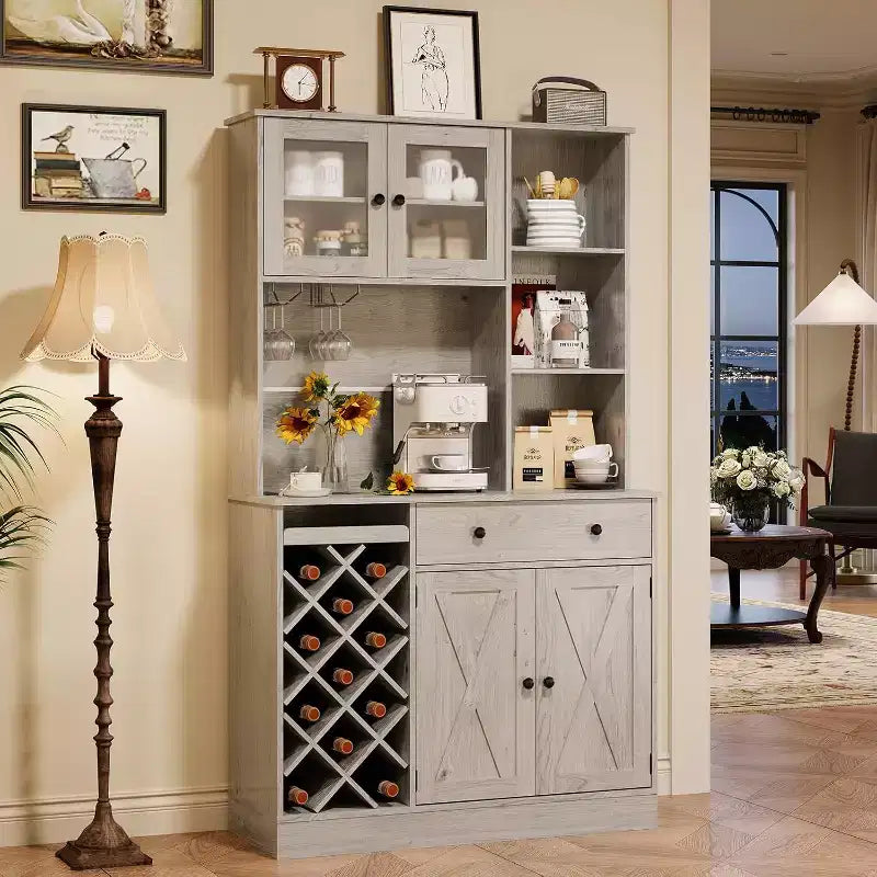 Meuble de bar à café GustoWave avec portes coulissantes façon grange - Buffet de rangement pour le vin pour cuisine et salle à manger