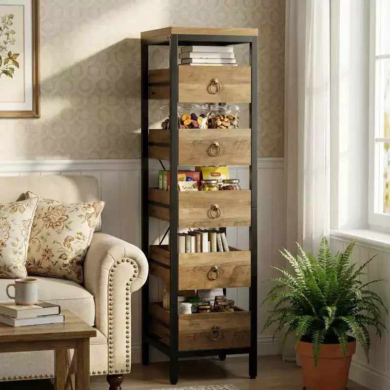 Étagère de rangement pour fruits et légumes en bois, présentoir étroit à 5 niveaux pour snacks et fruits, étagère utilitaire pour la cuisine, le salon, la chambre