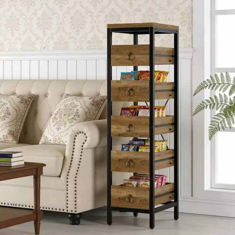 Étagère de rangement pour fruits et légumes en bois, présentoir étroit à 5 niveaux pour snacks et fruits, étagère utilitaire pour la cuisine, le salon, la chambre