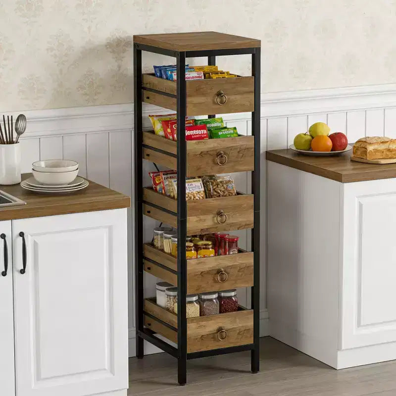 Étagère de rangement pour fruits et légumes en bois, présentoir étroit à 5 niveaux pour snacks et fruits, étagère utilitaire pour la cuisine, le salon, la chambre