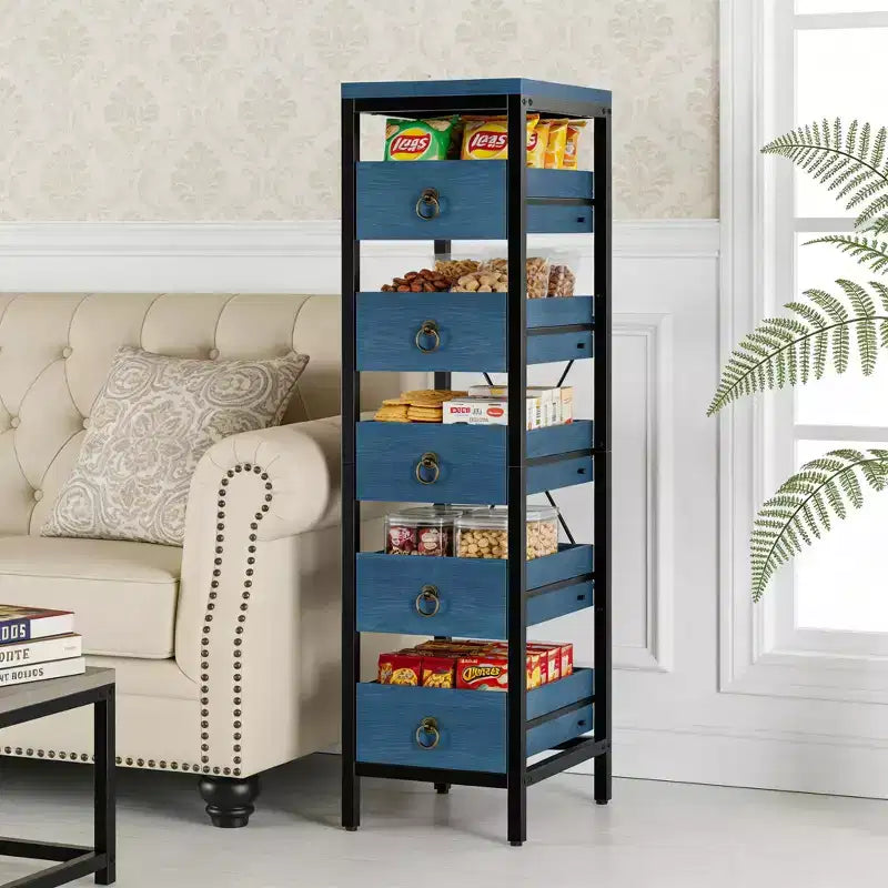 Étagère de rangement pour fruits et légumes en bois, présentoir étroit à 5 niveaux pour snacks et fruits, étagère utilitaire pour la cuisine, le salon, la chambre