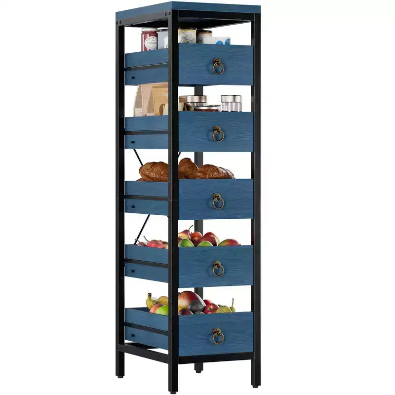 Étagère de rangement pour fruits et légumes en bois, présentoir étroit à 5 niveaux pour snacks et fruits, étagère utilitaire pour la cuisine, le salon, la chambre