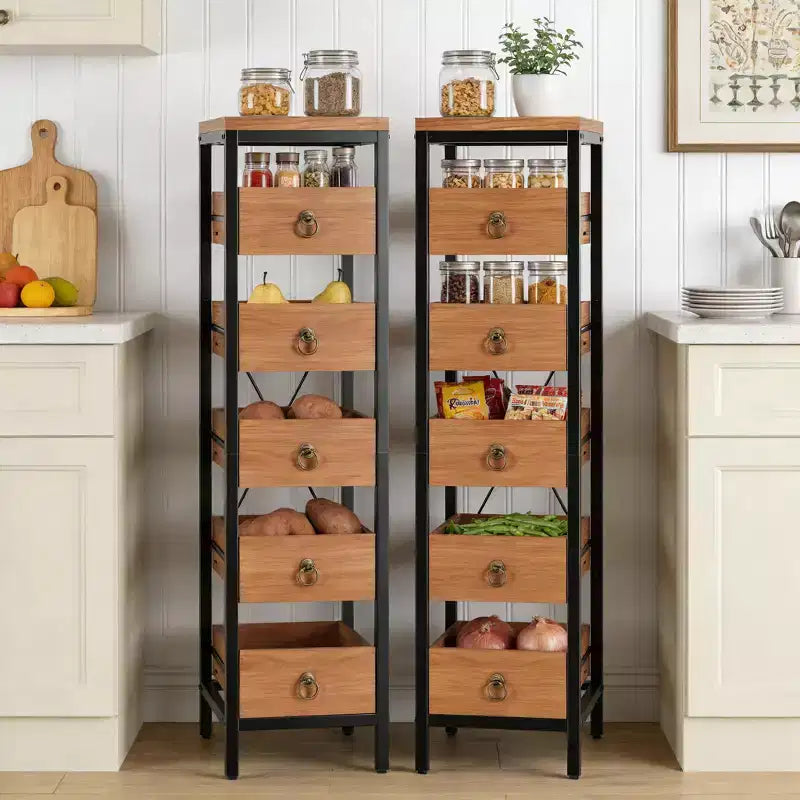 Étagère de rangement pour fruits et légumes en bois, présentoir étroit à 5 niveaux pour snacks et fruits, étagère utilitaire pour la cuisine, le salon, la chambre