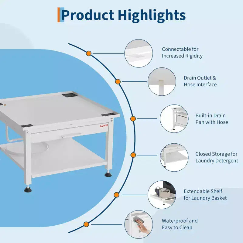 Support de piédestal robuste COZONY pour laveuse/sécheuse avec panier coulissant, patins anti-vibration réglables, capacité de 450 kg
