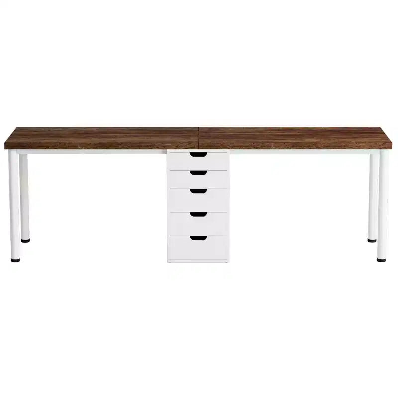 Bureau double, Long bureau d'ordinateur avec 5 tiroirs