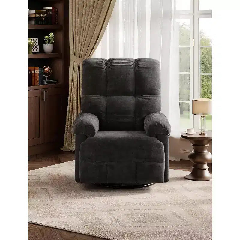 Fauteuil inclinable, pivotant et berçant avec support lombaire - Fauteuil à bascule manuel en chenille pour salon, chambre à coucher ou chambre d'enfant