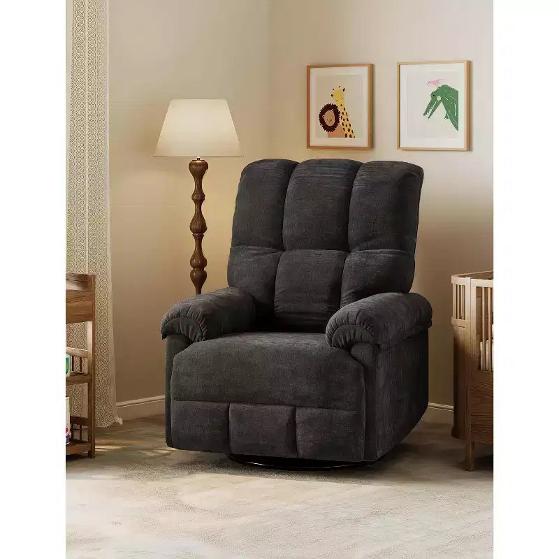 Fauteuil inclinable, pivotant et berçant avec support lombaire - Fauteuil à bascule manuel en chenille pour salon, chambre à coucher ou chambre d'enfant
