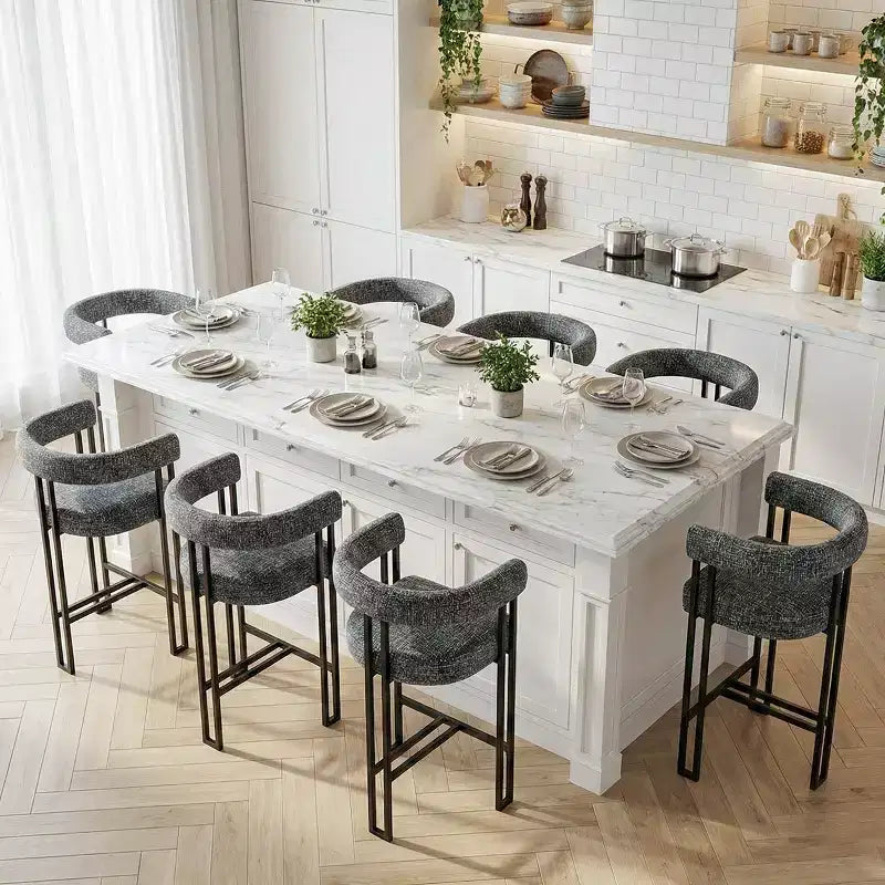 Tabourets de bar modernes de 24 po, ensemble de 8, dossier et accoudoirs incurvés, tabourets de comptoir rembourrés en tissu pour îlot de cuisine ou bar-Panipeachy