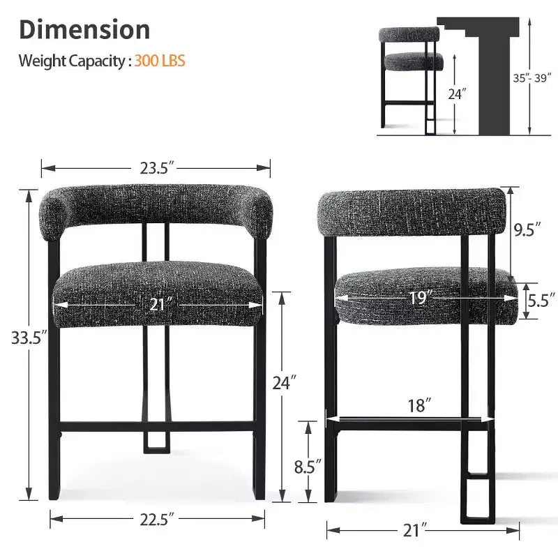 Tabourets de bar modernes de 24 po, ensemble de 8, dossier et accoudoirs incurvés, tabourets de comptoir rembourrés en tissu pour îlot de cuisine ou bar-Panipeachy