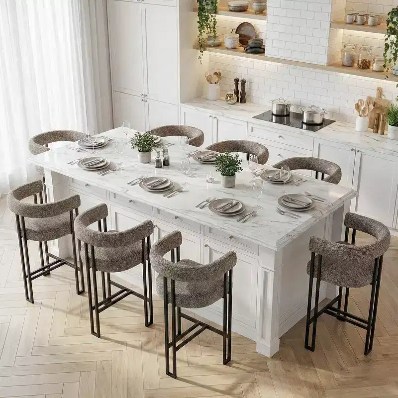 Tabourets de bar modernes de 24 po, ensemble de 8, dossier et accoudoirs incurvés, tabourets de comptoir rembourrés en tissu pour îlot de cuisine ou bar-Panipeachy