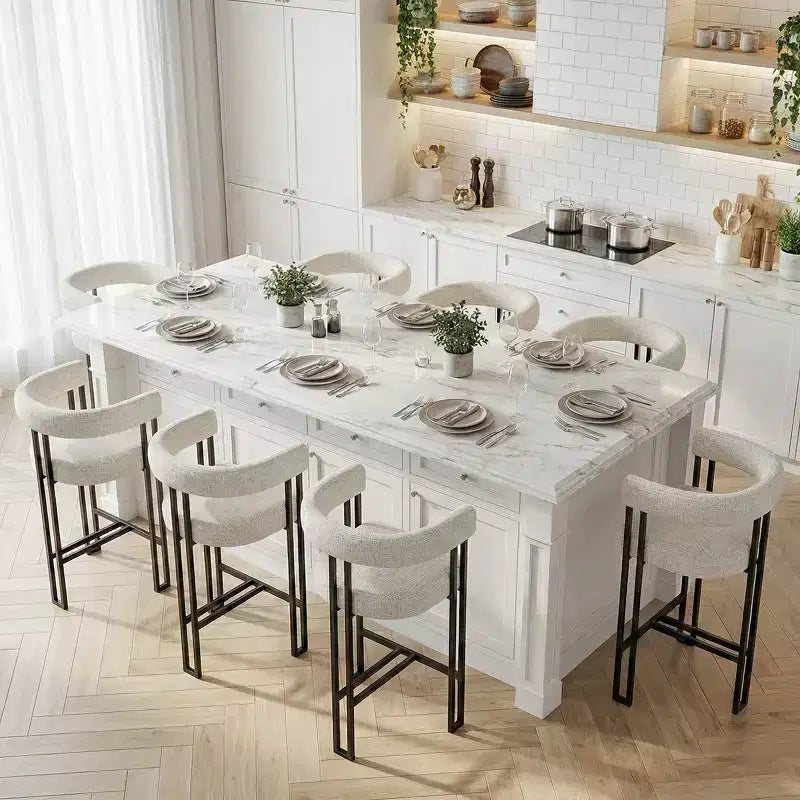 Tabourets de bar modernes de 24 po, ensemble de 8, dossier et accoudoirs incurvés, tabourets de comptoir rembourrés en tissu pour îlot de cuisine ou bar-Panipeachy