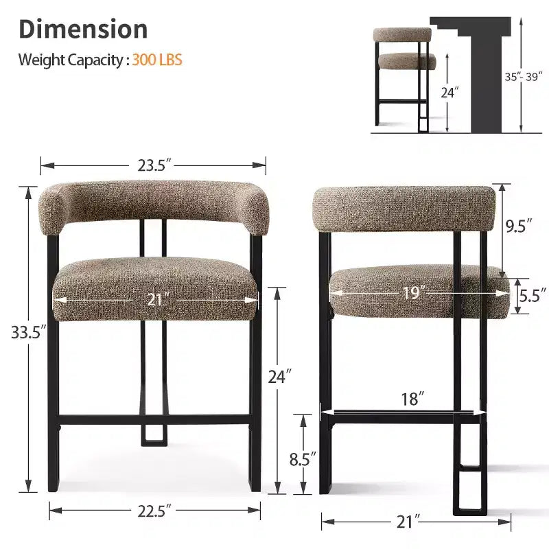 Tabourets de bar modernes de 24 po, ensemble de 8, dossier et accoudoirs incurvés, tabourets de comptoir rembourrés en tissu pour îlot de cuisine ou bar-Panipeachy