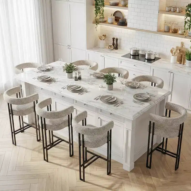 Tabourets de bar modernes de 24 po, ensemble de 8, dossier et accoudoirs incurvés, tabourets de comptoir rembourrés en tissu pour îlot de cuisine ou bar-Panipeachy