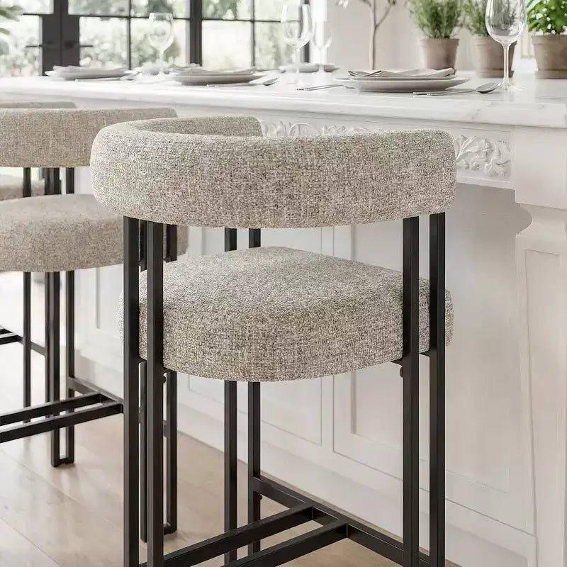 Tabourets de bar modernes de 24 po, ensemble de 8, dossier et accoudoirs incurvés, tabourets de comptoir rembourrés en tissu pour îlot de cuisine ou bar-Panipeachy